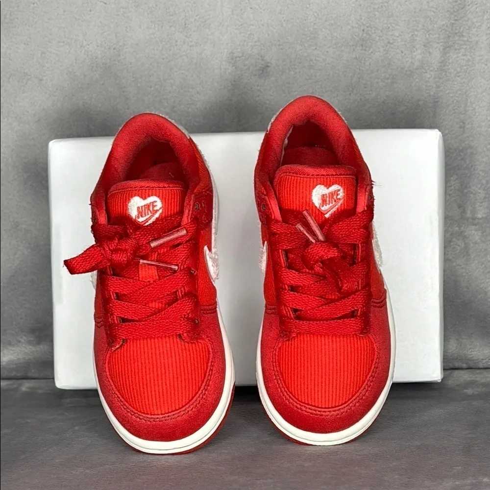 Nike Dunk Low Valentine’s Day Kids Red Sneakers Size 11C Heart Swoosh